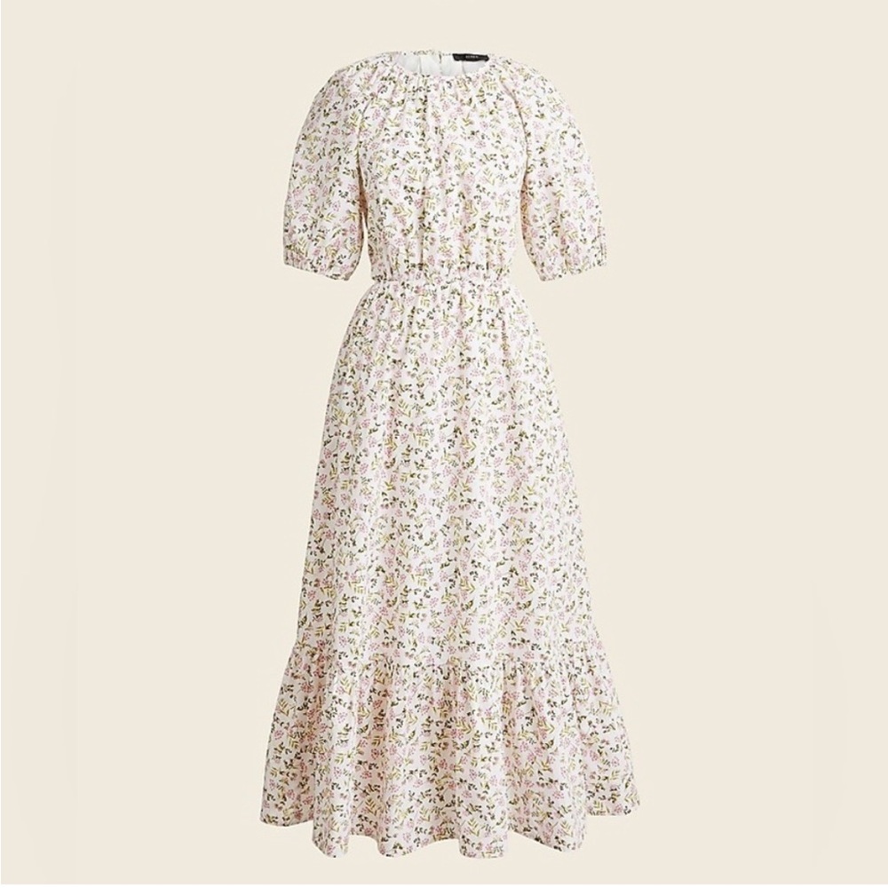 J.Crew NWOT Dress Midi white pink green floral 100% cotton sz20 short sleeves